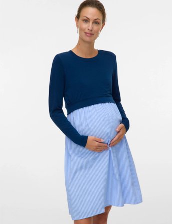Mamalicious Mlannie June Ls Mix Abk Dress 2F - Blue - S