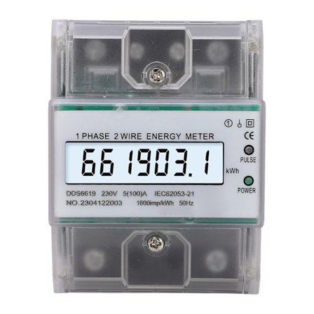 Digital energimåler enfase to ledninger KWh wattmeter DIN-skinne bakgrunnsbelysning LCD-skjerm 230VAC 5A 100A