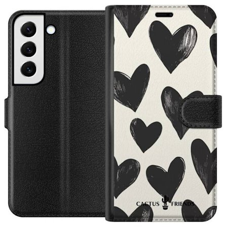 Kompatibel Tegnebogsetui til Samsung Samsung Galaxy S22 5G Cactus and Friends - Bold Black Love Pattern
