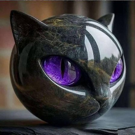 Luksuriøs Svart Katt Stein Skulptur Svart Obsidian Krystall Edelsten Katt Resin Kattehode-WELLNGS