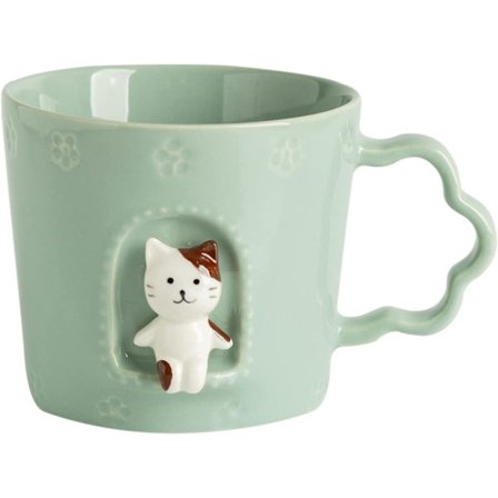 Kat Keramik Kop Vindue Dyr Krus Sød Tegneserie Håndlavet Figur Mugs, Ferie og Fødselsdag Gave til Datter, Søn, Børn, 9 OZ (Blå)
