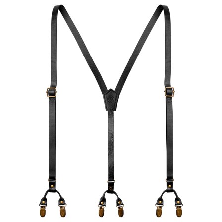 Schwarzes Leder Y-Rücken Dual Clip Hosenträger für Männer - Hosenträger mit Clips