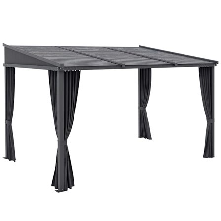 Pergola med skydetag og gardiner, mørkegrå, 3,65x2,55m