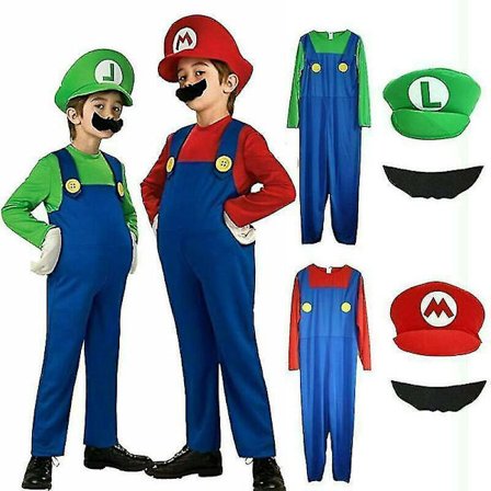 Barnekostyme Super Mario Luigi Rørlegger Bros Fancy Dress Party Outfits Kostyme-e -a