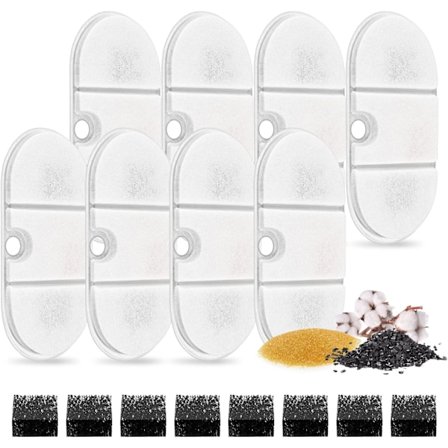 Kattvattenfontänsfilter för Capsule 71oz/2.1L BPA-fri kattfontän, 8-pack ersättningsfilter med 8 förfilterssvampar