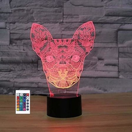 WJ 3D Chihuahua Hund Fjernkontroll 16 Farger Nattlys Illusjon Akryl LED Bordlampe Sengesidelampe Barn Soverom Skrivebord Dekor Bursdagsgaver Leke