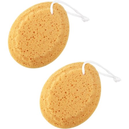 2-paknings badesvamp, naturlig svamp med snor, 14,5 cm, eksfolierende svamper, kroppssvamp, for dusjing og bading, honeycomb, naturlig rik på skum