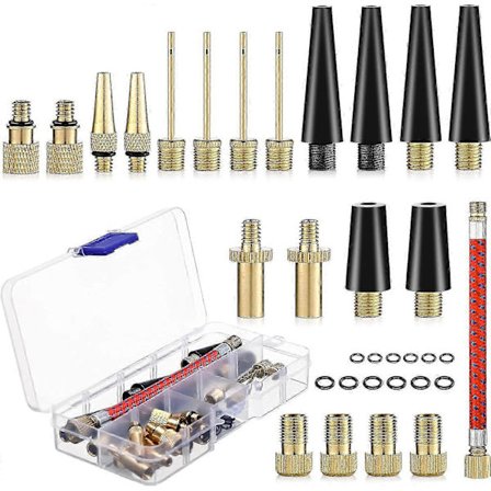 Polkupyörän pumpun suutin, 33 kpl ilmapallopumpun suutin, DV SV AV -polkupyörän pumpun adapteri säilytyslaatikolla, venttiiliadapteri täyttöletkulla, 