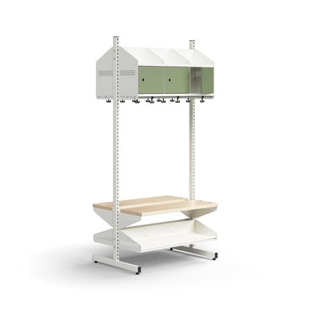 Garderobemodul ENTRY, grundsektion gulv, 6 metaldøre, 1800x900x600 mm, hvid/grøn