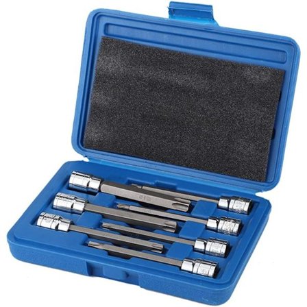 Sats med 7 Professionella 3/8" Extra Långa Torx Hylsnycklar, T25