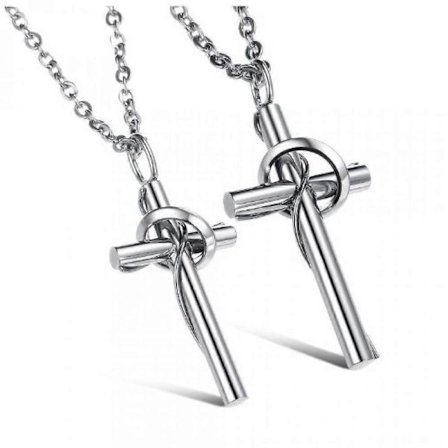 Love Cross, Titaaniteräksinen pariskuntakaulakoru, riipus kaulakoru Forever Love -hopeasormuksessa pariskunnan vuosipäiväksi, jouluksi, 