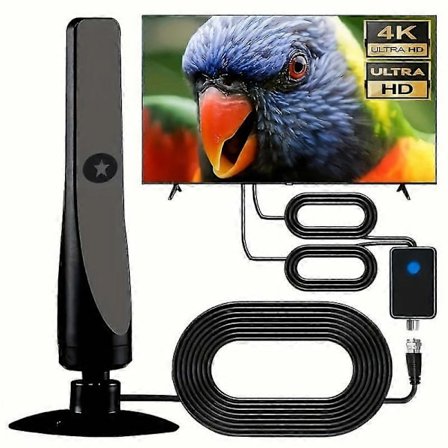 Privat modell inomhus- och utomhus TV-antenn HDTV-antenn DVB-T2 högupplöst digital TV-antenn, 5 meters kabel, F-kontakt med adapter