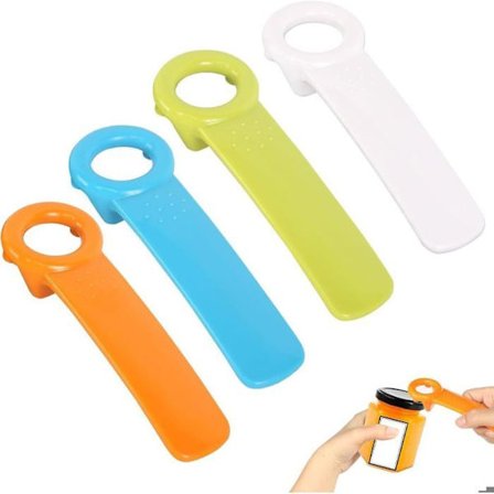 Sett med 4 krukkeåpnere, skrulokkåpnere, skrukorkåpnere, manuelle flaskeåpnere for eldre og barn.