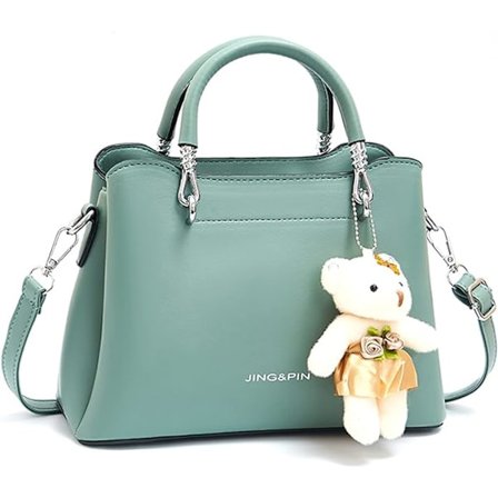 Damer Crossbody Mode Topphandtag Väskor Dam Axelväskor PU Läder Satchel Väska Flickor Messenger Väskor Plånböcker Handväska med Björnhänge