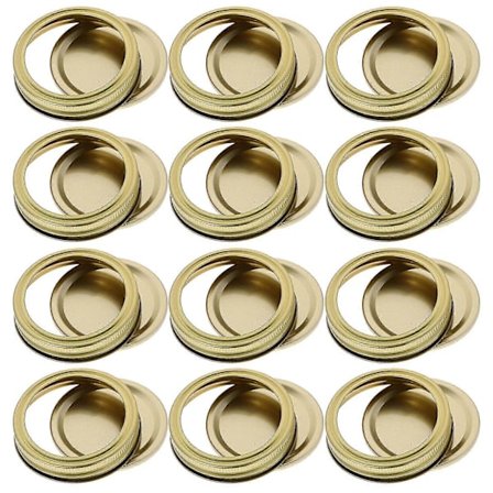 12 leveäsuisen säilöntäkannen ja renkaan sarjaa, Mason-purkkien kannet ja nauhat, Mason-purkkien kannet