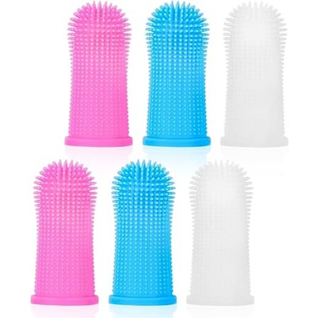 6 stk. hundetandbørste, 360o silikone kæledyrstandbørste til rengøring af tænder, tandpleje, fingerhundetandbørste til hvalpe, katte, små dyr