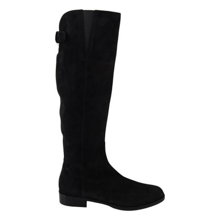 Dolce & Gabbana, Suede High Flat Boots Zwart, Dames, Maat:40 EU,rubber