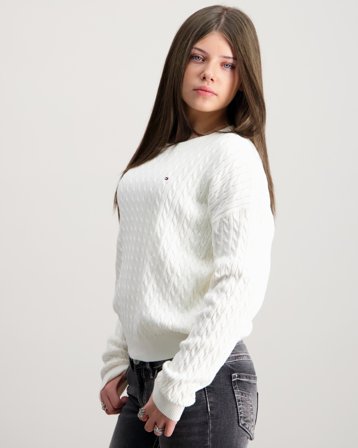 Tommy Hilfiger CABLE SWEATER Blanc Pulls Fille - Kids Brand Store