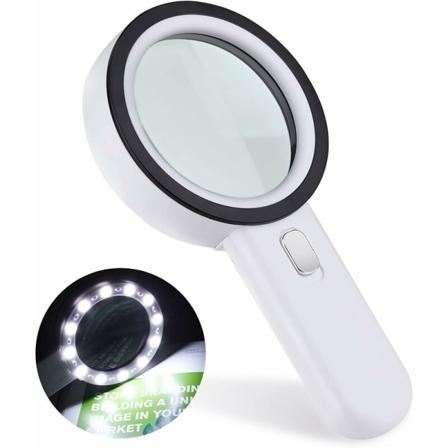 Leselupe, 12 LED forstørrelsesglass 30X forstørrelsesglass, stort opplyst forstørrelsesglass lommeforstørrelsesglass for gullsmed, urmaker,