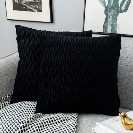 Fløyels Putetrekk 45x45cm for Stue Sofa - Sett med 2 Enkle Mønstre Kvadratiske Putetrekk Soverom Dekorasjon, Svart
