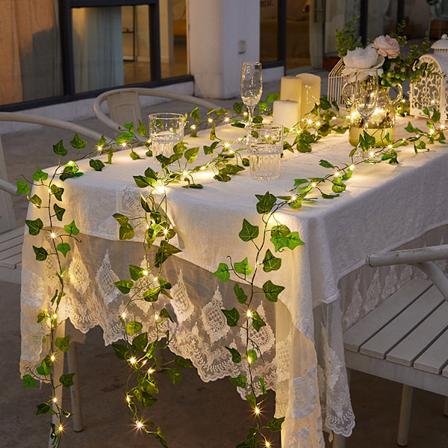 Kunstig Vedbend, Blad Fe Lys, 2M 20 LED Grønne Blade Æstetisk Rum Dekoration, Lyskæde til Fest, Bryllup, Køkken, Have, Kontor Deko (1