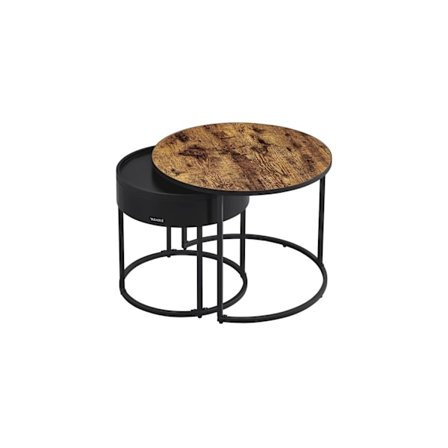 Rootz Vintage Brown-Ink Black Sofabordssæt - Runde borde - MDF spånplade - Stålstel - 60cm x 60cm x 45cm & 44cm x 44cm x 42cm