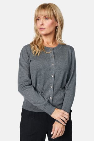 BRANDTEX - Langærmet Cardigan - Mørkegrå Melange - Lommer