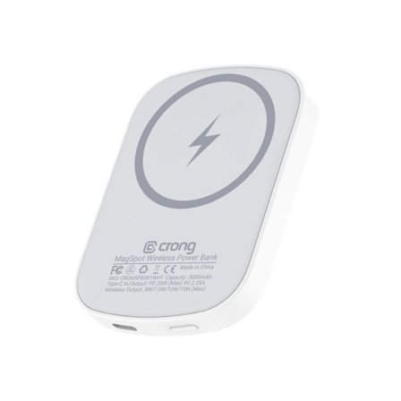 Crong MagSpot Power Bank - Langaton ultra ohut Power Bank MagSafe 5000mAh, USB-C 20W PD (valkoinen)