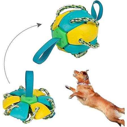 Lvtubanlv Hundtuggbollar Träningsleksak Utomhushund Dragkampleksaker Rebound Flying Disc Ball Belöning Leksakshund För valpar Stor hund Blue yellow
