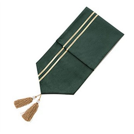 Enkel hantverksduk i tyg till tebordshörn, servett med tofsar till sängkant, grön