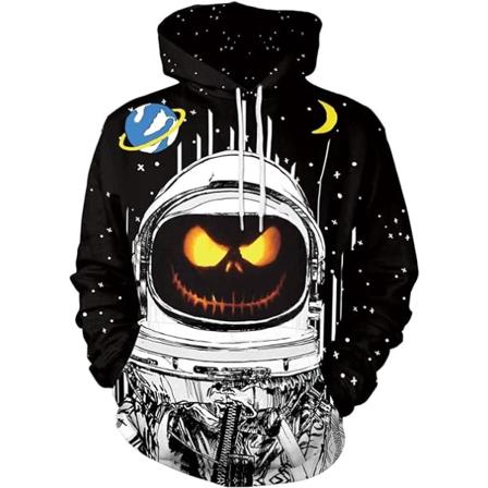 Herre Langærmet Hoodie Halloween Sjov Crew Neck Sweatshirt med Kængurulomme Jul Flerfarvet 3D Print Jumper Sweater(Størrelse:XL)