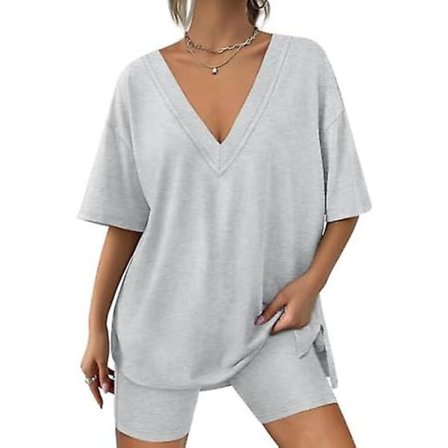 Damesett 2-delt sommerantrekk Reversibel oversized T-skjorte Topper Sykkelshorts Lounge Treningsdress Essensielt for sommeren