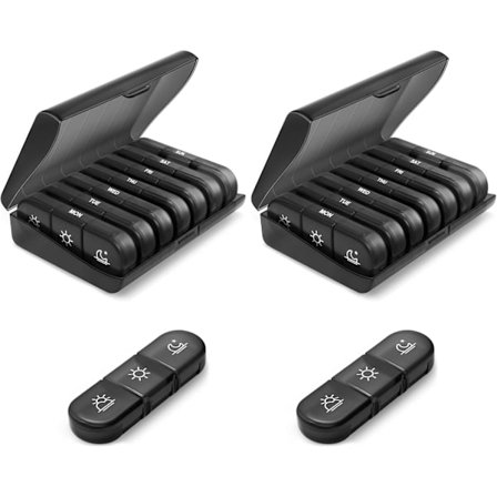 2 stk. ugentlig pilleæske morgen middag aften, rejsepilleæske, 7 dages medicin pilleæsker 3 rum, pilleæske med stor kapacitet kompatibel med lomme 