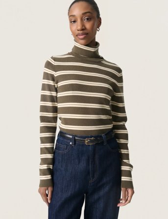 Soaked in Luxury Slspina Stri Ped Rollneck - Khaki green - M