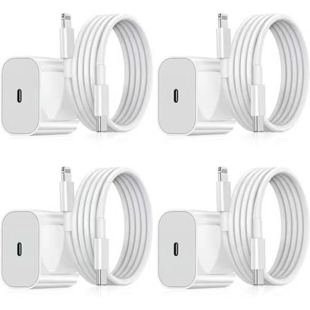 iPhone Samsung Hurtiglader USB-C Strømadapter 20W + 2m Kabel 4-Pakning iPhone