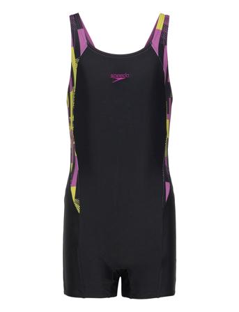 Girls Printed Panel Legsuit Black Speedo