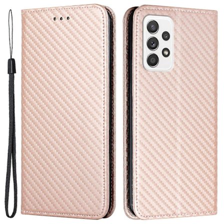 Kompatibel med Samsung Galaxy A33 5G Kulfibertekstur PU Læder Stand T3h Wallet Case Magnetisk Auto Cl-lingling}