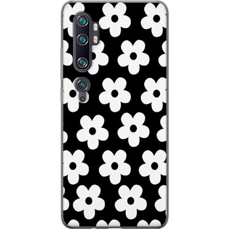 Kompatibel Mobilcover til Xiaomi Xiaomi Mi Note 10 Pro Sorthvidt blomstermønster i minimalistisk skandinavisk design med stærk kontrast og tidløs g