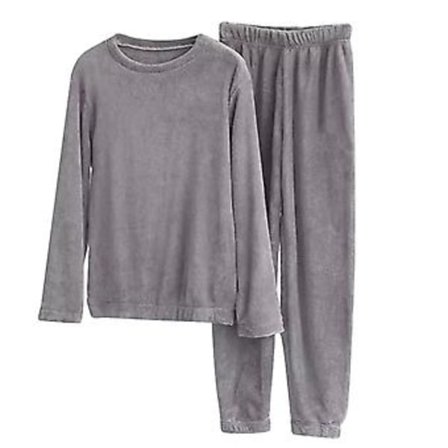 Dame Sweatshirt Sæt i Ensfarvet Blød & Varmt Koralsoft Pyjamas Elastisk Kant & Talje Lang (XL Grå)