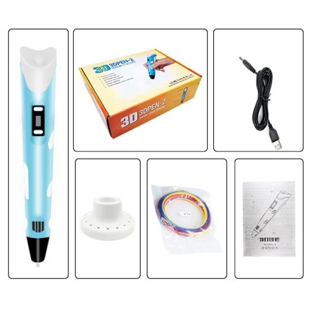 3D-printpen med display - Indeholder en 3D-pen, 3 startfarver af PLA-filament