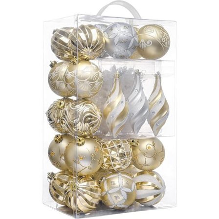 Christmas Ball Ornaments Decor, 40ct Elegant White and Gold Shatterproof