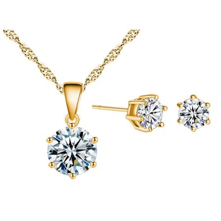 Zirkon Örhänge Halsband Set Chain Halsband Örhängen GULD