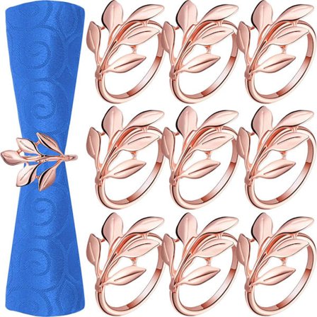 Serviettringer og -holdere, (10 stk. - ark, rosegull) Metallserviettringer