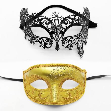 Halloween, Rhinestone Spetsplastmask (2st, Svart+guld)