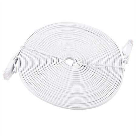 RJ45 CAT6 Ethernet Netværk Fladt LAN Kabel, Hurtigere Hastighed Uden Interferens, Holdbart PVC til Router Kabler 10m Hvid, Nem Installation Bagved