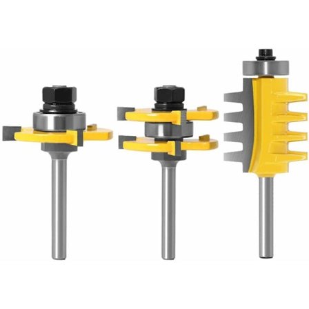 3-delad 6 mm skaft hårdmetallmejselbitset - 3 tänder not och spontfräs trä T-form för snickarverktyg