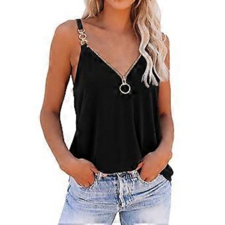 Ærmeløse toppe til kvinder Lynlås Cut Out Patchwork Toppe Sommer Casual Smuk Ryg Camisole Spaghetti Stropper Cropped Vest Sort S(S Sort)