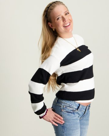 Kids ONLY KOGFRANCA LIFE SHORT L/S STRIPE KNT Hvit Genser Jente - Kids Brand Store