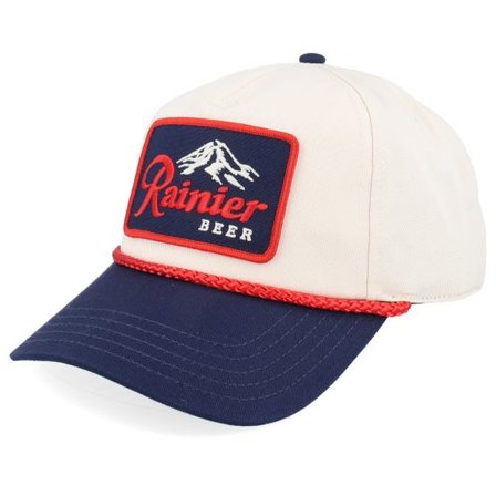American Needle - Beige adjustable Keps - Rainier Beer Roscoe Ivory/Navy A-Frame Adjustable @ Hatstore