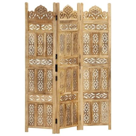 vidaXL Rumsavdelare 3 paneler handsnidad 120x165 cm massivt mangoträ Brun
